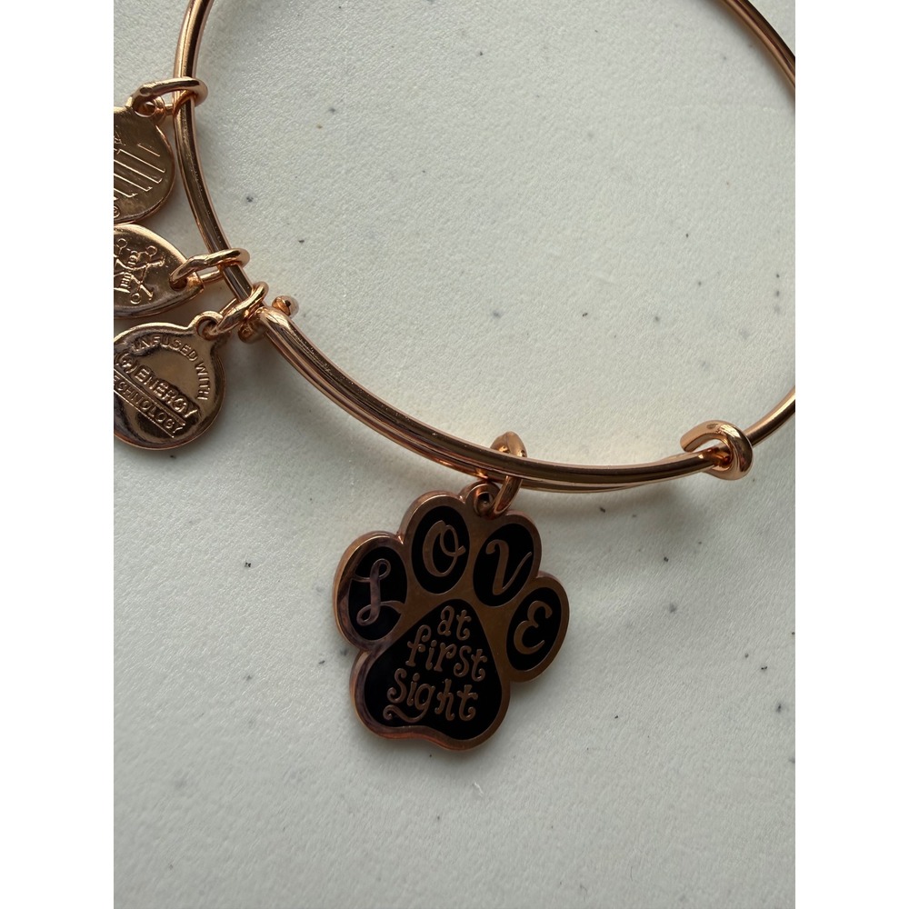Alex & Ani "LOVE AT FIRST SIGHT" Rose Charm Bangle Bracelet Animal Paw